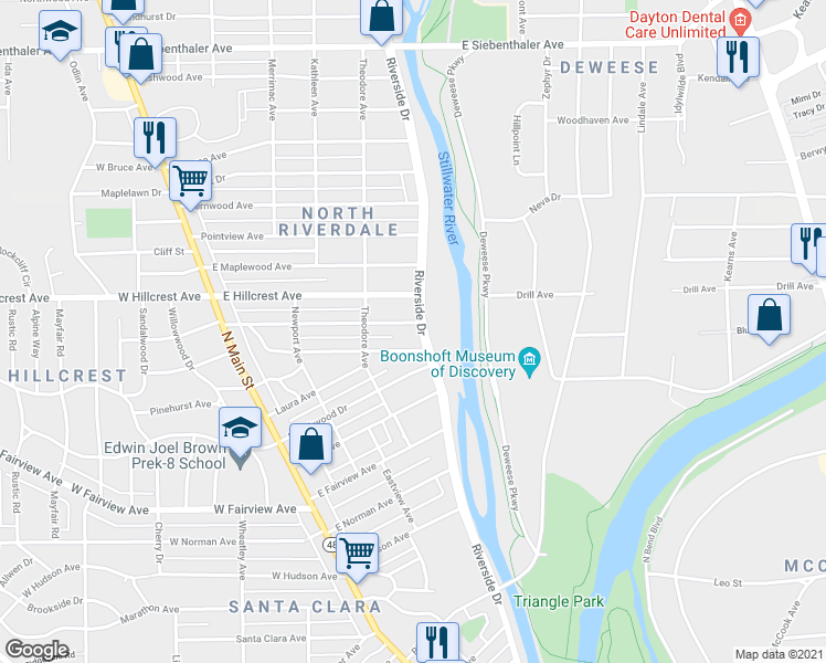 map of restaurants, bars, coffee shops, grocery stores, and more near 239 East Beechwood Avenue in Dayton
