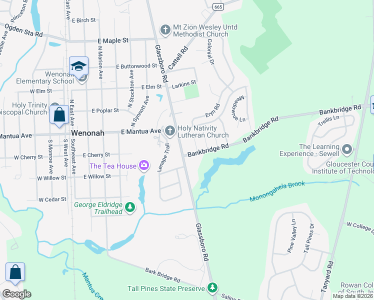 map of restaurants, bars, coffee shops, grocery stores, and more near 1586 Glassboro Road in Wenonah