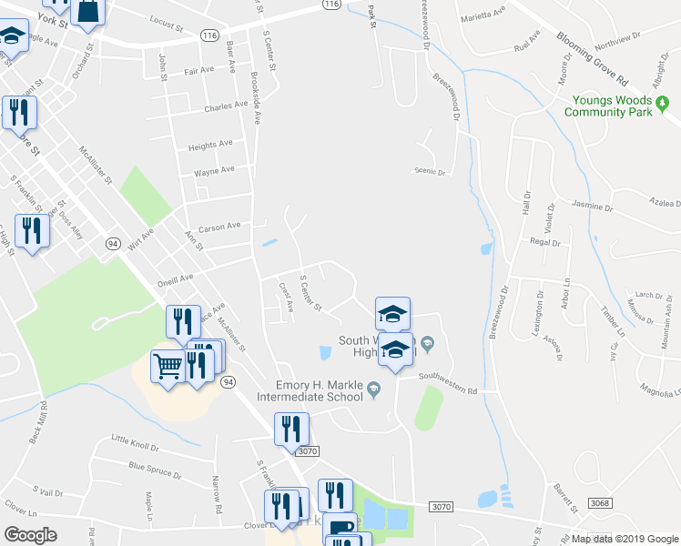 map of restaurants, bars, coffee shops, grocery stores, and more near 105 Bowman Road in Hanover