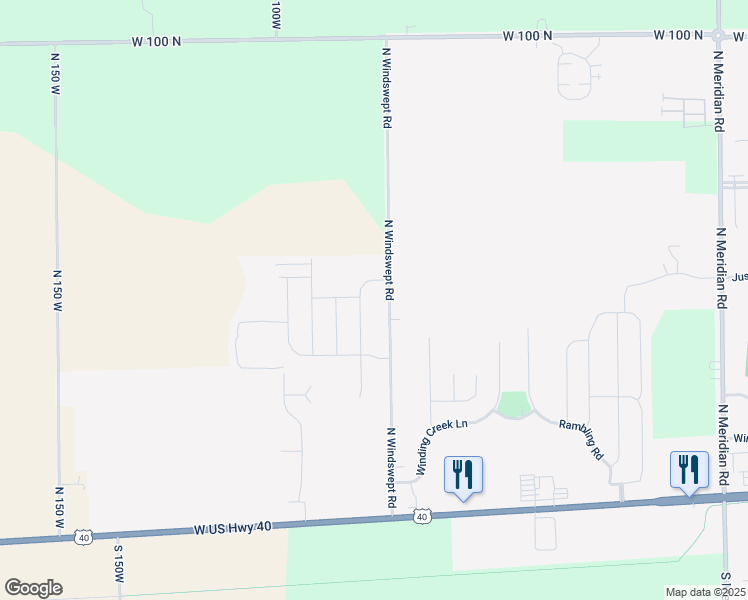 map of restaurants, bars, coffee shops, grocery stores, and more near 363 North Windswept Road in Greenfield
