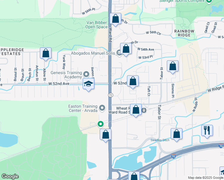map of restaurants, bars, coffee shops, grocery stores, and more near 5172 Ward Road in Wheat Ridge