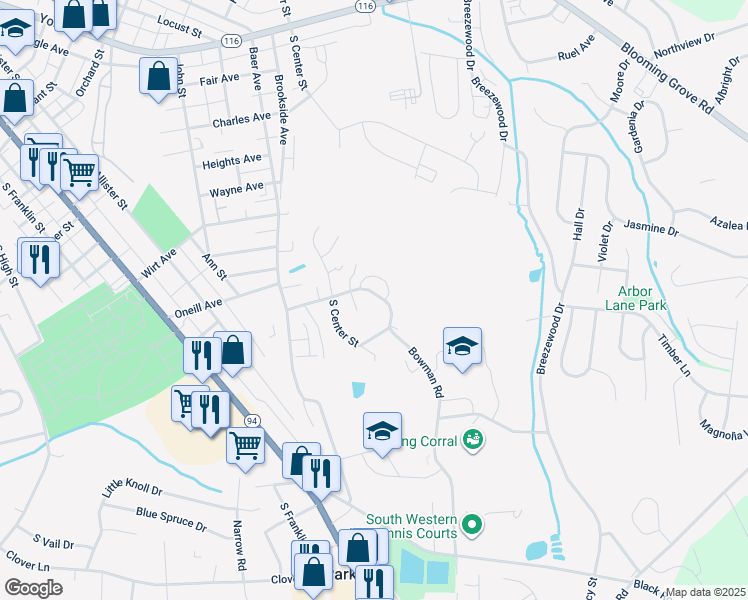map of restaurants, bars, coffee shops, grocery stores, and more near 105 Bowman Road in Hanover