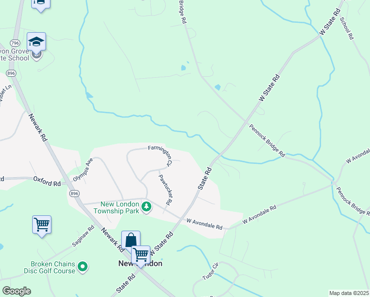 map of restaurants, bars, coffee shops, grocery stores, and more near 844 State Road in West Grove