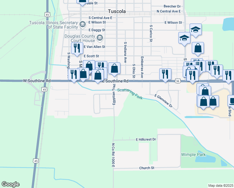 map of restaurants, bars, coffee shops, grocery stores, and more near 901-999 Egyptian Trail in Tuscola
