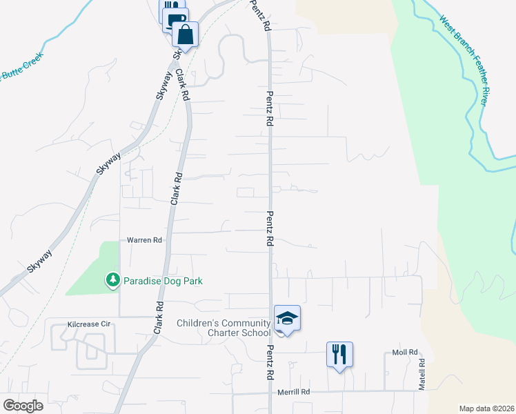 map of restaurants, bars, coffee shops, grocery stores, and more near 1681 Sweetbriar Lane in Paradise