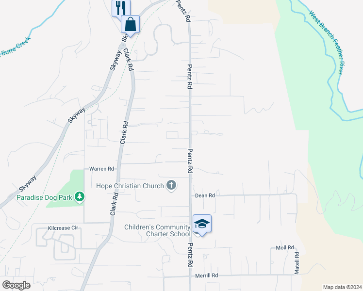 map of restaurants, bars, coffee shops, grocery stores, and more near 1681 Sweetbriar Lane in Paradise