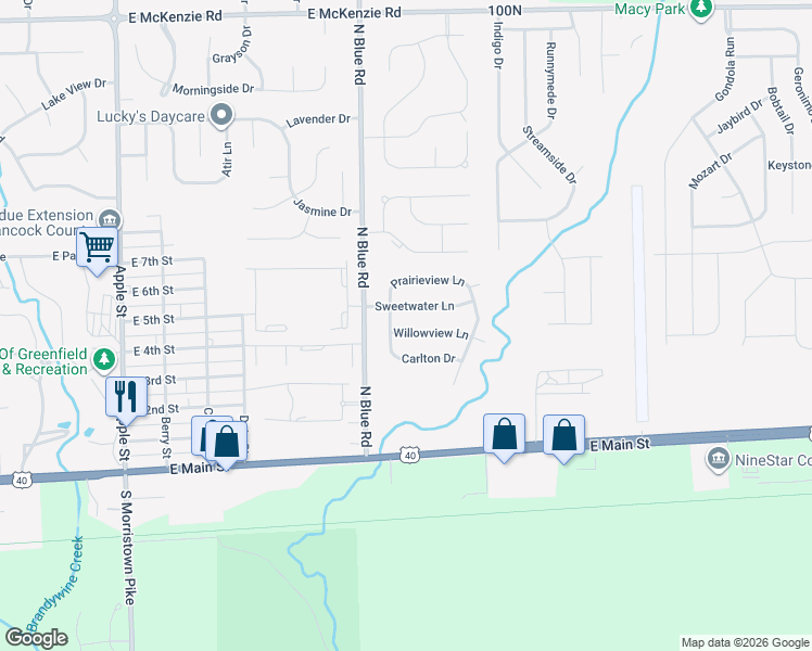 map of restaurants, bars, coffee shops, grocery stores, and more near 1572 Willowview Lane in Greenfield