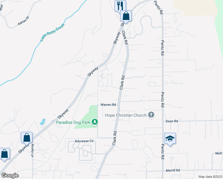 map of restaurants, bars, coffee shops, grocery stores, and more near 12 Pheasant Ridge Drive in Paradise