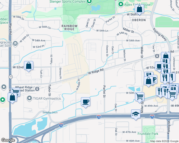 map of restaurants, bars, coffee shops, grocery stores, and more near 5111 Quail Street in Arvada