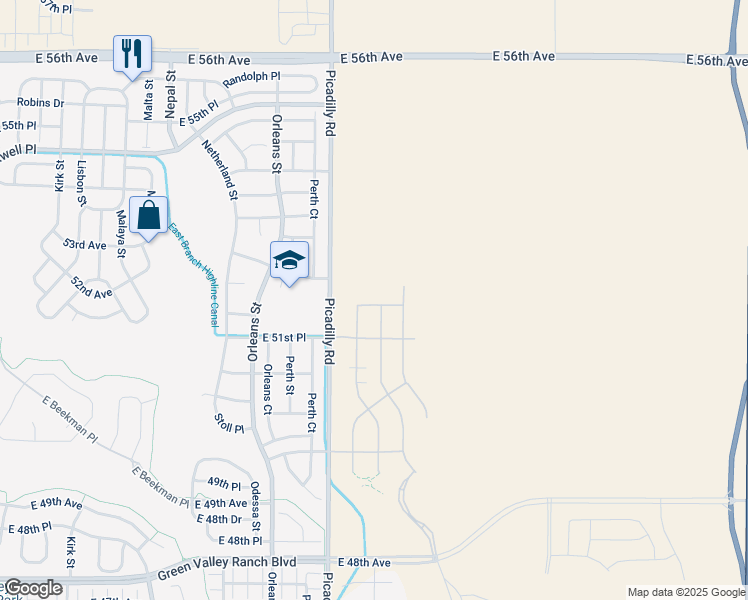 map of restaurants, bars, coffee shops, grocery stores, and more near 5142-5214 Picadilly Road in Denver