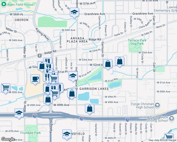 map of restaurants, bars, coffee shops, grocery stores, and more near 5145 Hoyt Street in Arvada