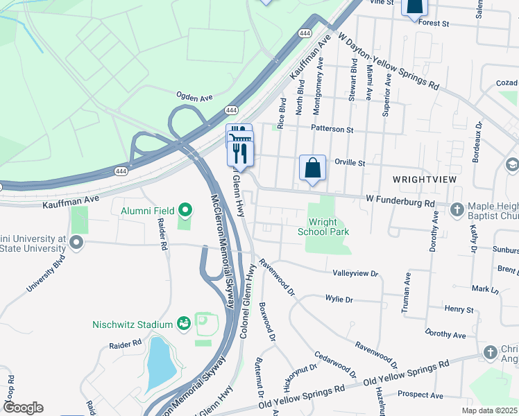 map of restaurants, bars, coffee shops, grocery stores, and more near 1932 Zimmerman Road in Fairborn