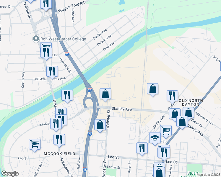 map of restaurants, bars, coffee shops, grocery stores, and more near 2012 Webster Street in Dayton