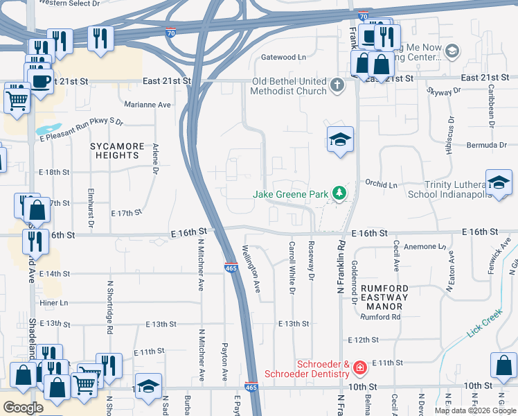 map of restaurants, bars, coffee shops, grocery stores, and more near 7727 Wellesley Boulevard in Indianapolis
