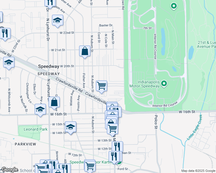 map of restaurants, bars, coffee shops, grocery stores, and more near 1818 Georgetown Road in Speedway