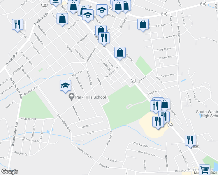 map of restaurants, bars, coffee shops, grocery stores, and more near 555 Centennial Avenue in Hanover