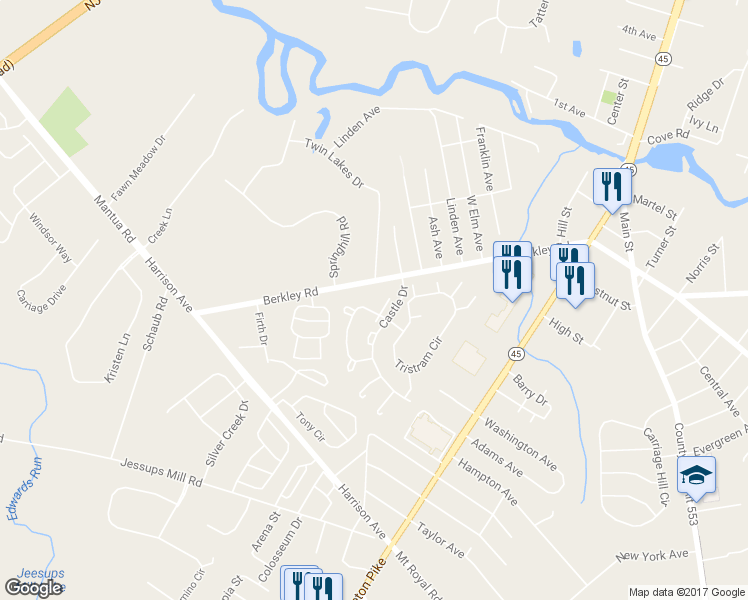 map of restaurants, bars, coffee shops, grocery stores, and more near 100 Pendragon Way in Gloucester County