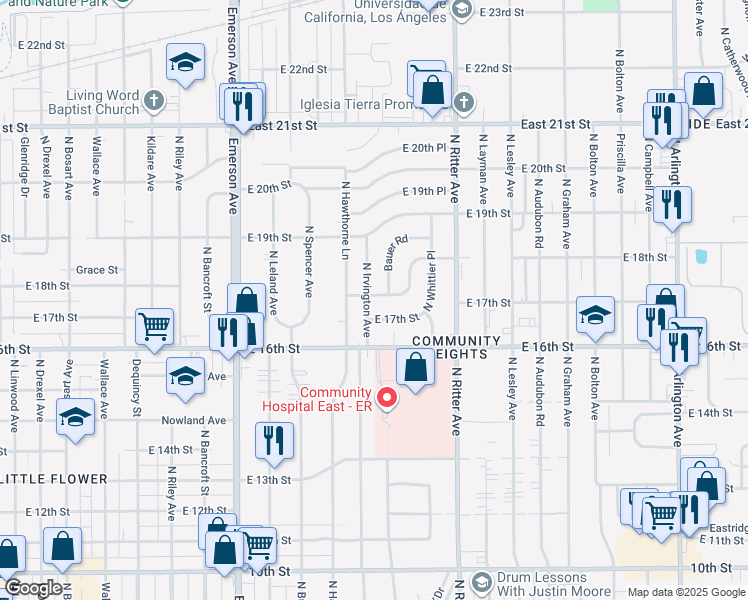 map of restaurants, bars, coffee shops, grocery stores, and more near 5413 East 18th Street in Indianapolis