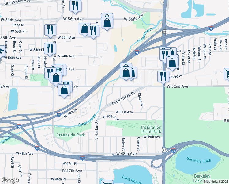 map of restaurants, bars, coffee shops, grocery stores, and more near 5180 Gray Street in Denver