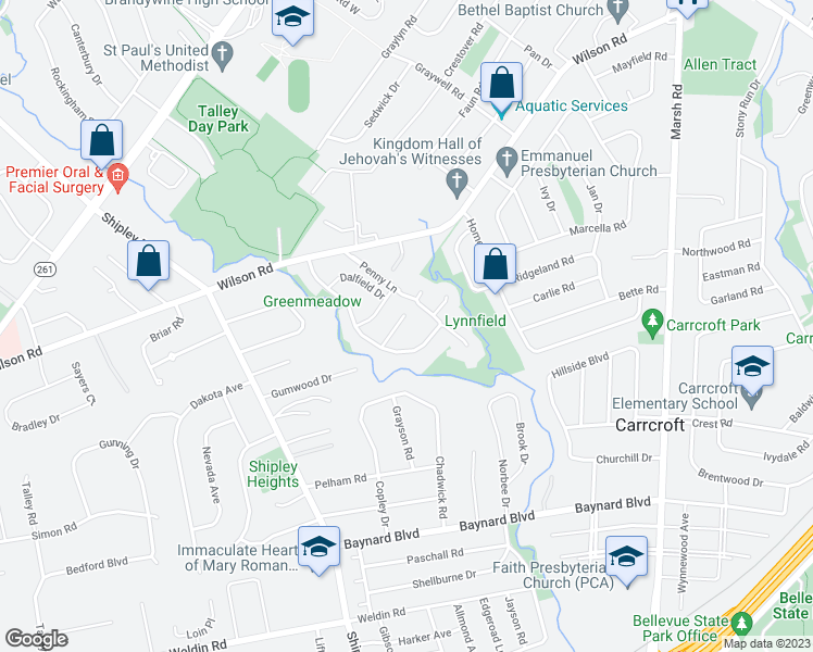map of restaurants, bars, coffee shops, grocery stores, and more near 828 Bess Lane in Wilmington