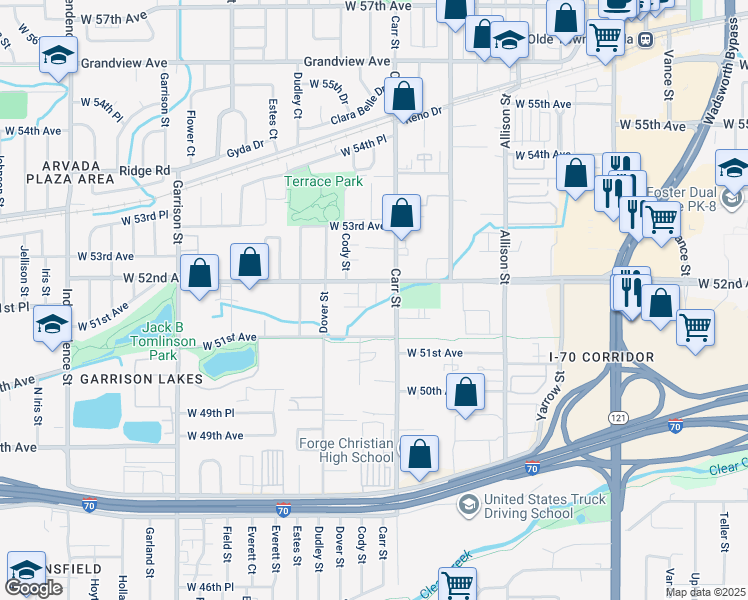 map of restaurants, bars, coffee shops, grocery stores, and more near 8440 West 52nd Avenue in Arvada