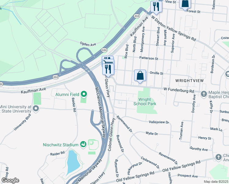 map of restaurants, bars, coffee shops, grocery stores, and more near 1932 Zimmerman Road in Fairborn