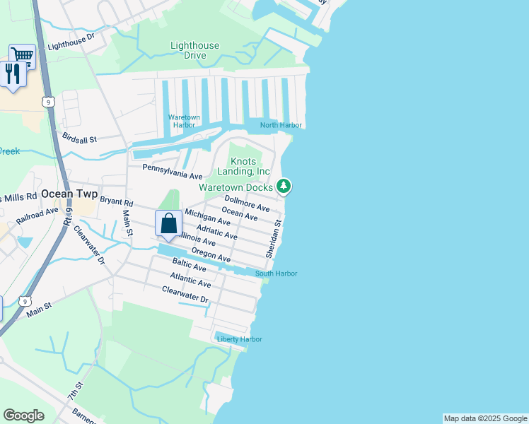 map of restaurants, bars, coffee shops, grocery stores, and more near 110 Dollmore Avenue in Ocean Township