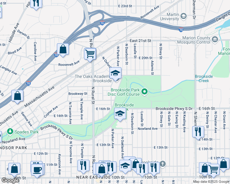 map of restaurants, bars, coffee shops, grocery stores, and more near 3062 Brookside Parkway North Drive in Indianapolis