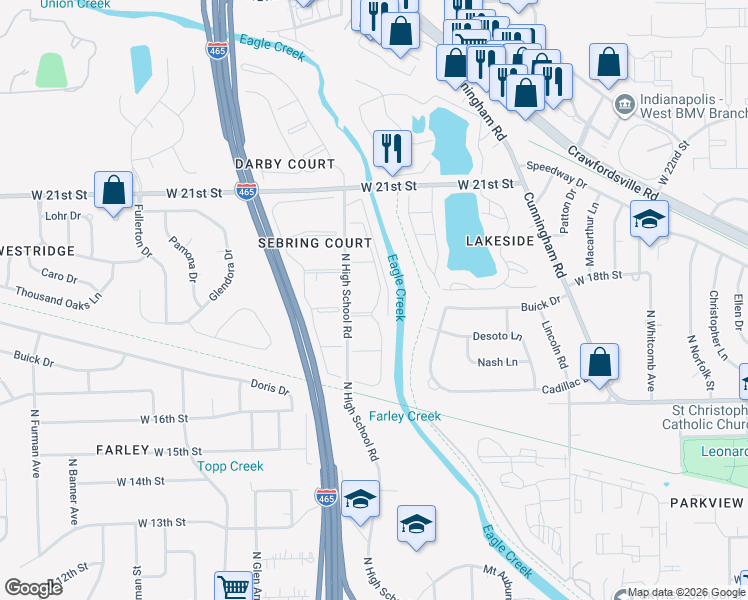 map of restaurants, bars, coffee shops, grocery stores, and more near 1984 Foyt Drive in Indianapolis