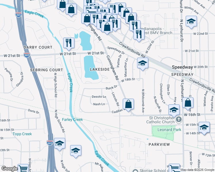 map of restaurants, bars, coffee shops, grocery stores, and more near 5826 Buick Drive in Speedway
