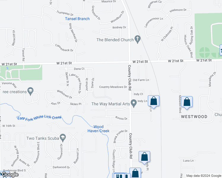 map of restaurants, bars, coffee shops, grocery stores, and more near 8427 Country Meadows Drive in Indianapolis
