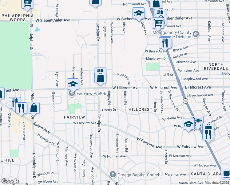 map of restaurants, bars, coffee shops, grocery stores, and more near 2365 Emerson Avenue in Dayton