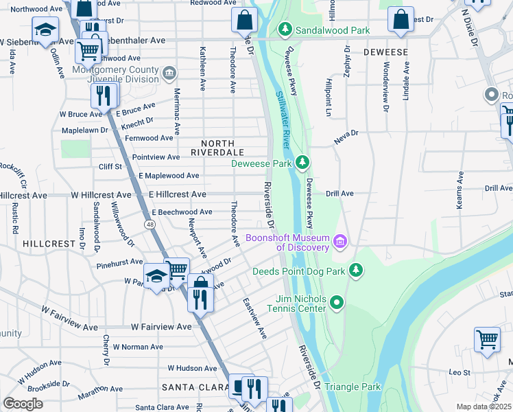 map of restaurants, bars, coffee shops, grocery stores, and more near 239 East Beechwood Avenue in Dayton