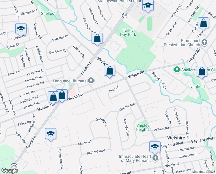 map of restaurants, bars, coffee shops, grocery stores, and more near 628 Wilson Road in Wilmington