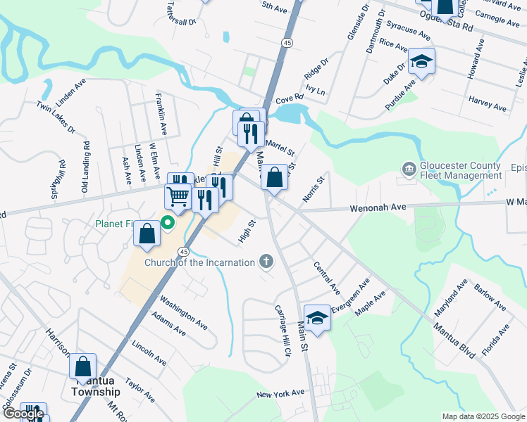 map of restaurants, bars, coffee shops, grocery stores, and more near 53 Chestnut Street in Gloucester County
