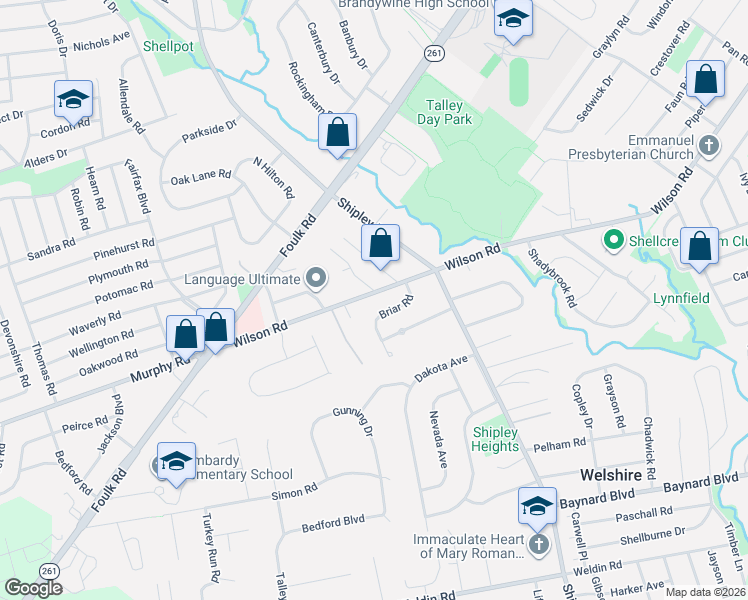map of restaurants, bars, coffee shops, grocery stores, and more near 628 Wilson Road in Wilmington