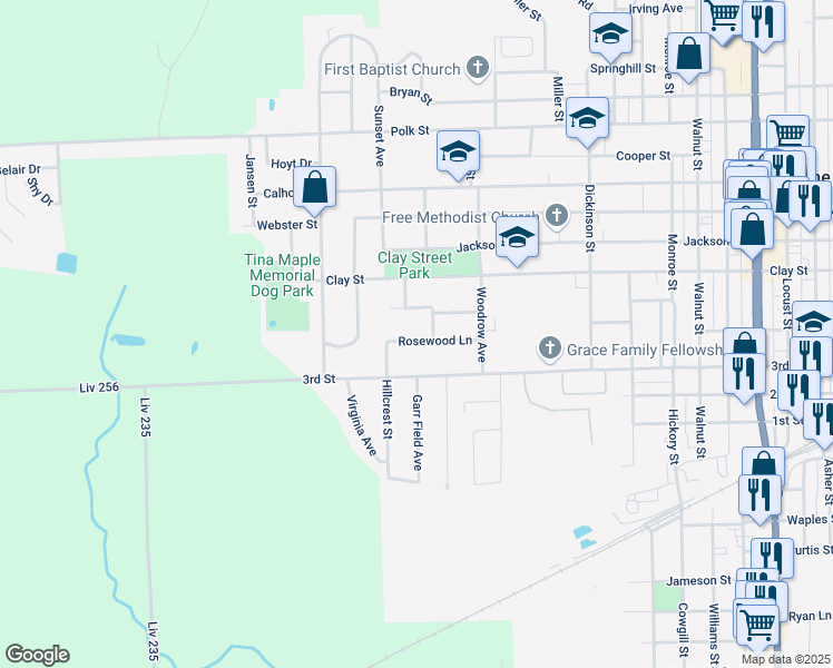 map of restaurants, bars, coffee shops, grocery stores, and more near 1705 Rosewood Lane in Chillicothe
