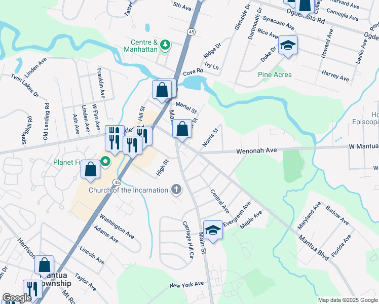 map of restaurants, bars, coffee shops, grocery stores, and more near 137-139 Mantua Boulevard in Gloucester County