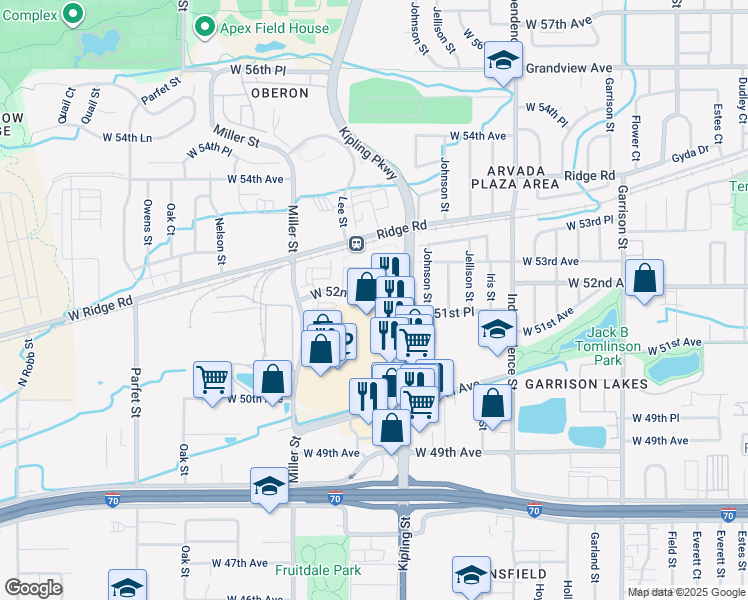 map of restaurants, bars, coffee shops, grocery stores, and more near 10068 West 52nd Place in Wheat Ridge