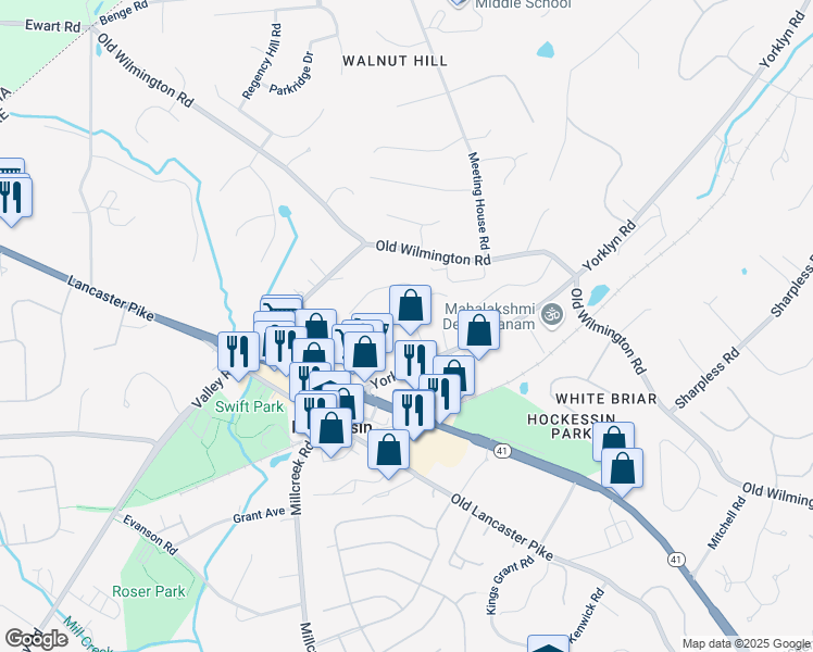 map of restaurants, bars, coffee shops, grocery stores, and more near 118 Dandelion Drive in Hockessin