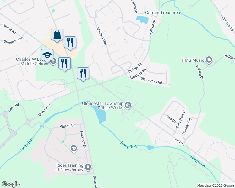 map of restaurants, bars, coffee shops, grocery stores, and more near 1600 Erial Road in Pine Hill