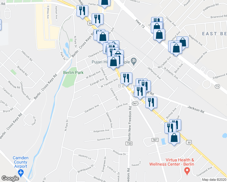map of restaurants, bars, coffee shops, grocery stores, and more near 16 Gardens Avenue in Berlin
