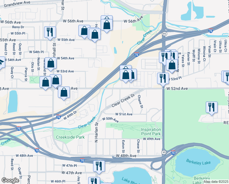 map of restaurants, bars, coffee shops, grocery stores, and more near 5180 Gray Street in Denver