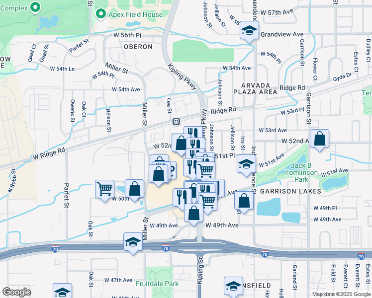 map of restaurants, bars, coffee shops, grocery stores, and more near 10128 West 52nd Place in Wheat Ridge