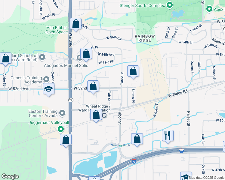map of restaurants, bars, coffee shops, grocery stores, and more near 11818 West 52nd Avenue in Wheat Ridge