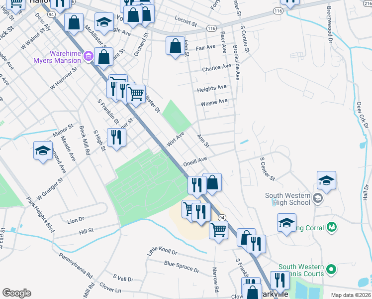 map of restaurants, bars, coffee shops, grocery stores, and more near 717 McAllister Street in Hanover
