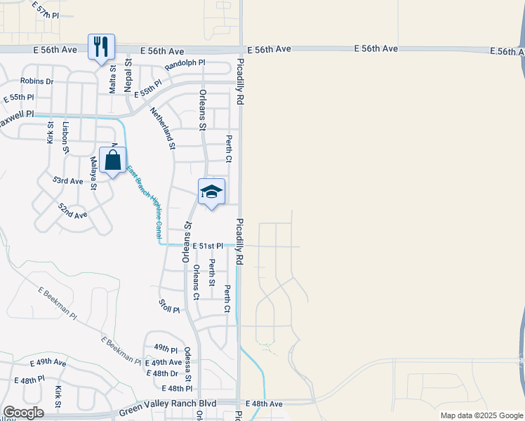 map of restaurants, bars, coffee shops, grocery stores, and more near 5142-5214 Picadilly Road in Denver