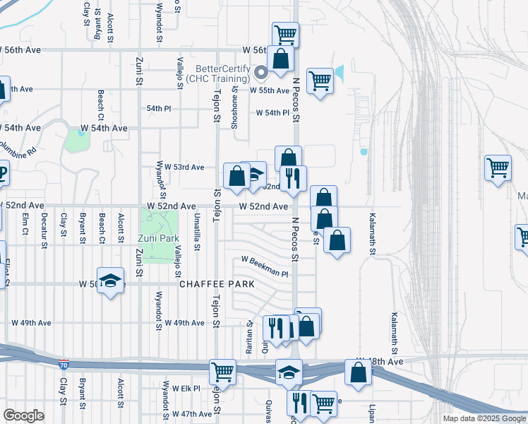map of restaurants, bars, coffee shops, grocery stores, and more near 1835 West Berkeley Place in Denver