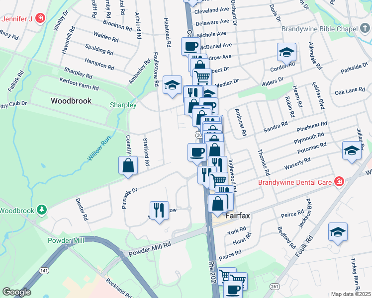 map of restaurants, bars, coffee shops, grocery stores, and more near 2200 Concord Pike in Wilmington