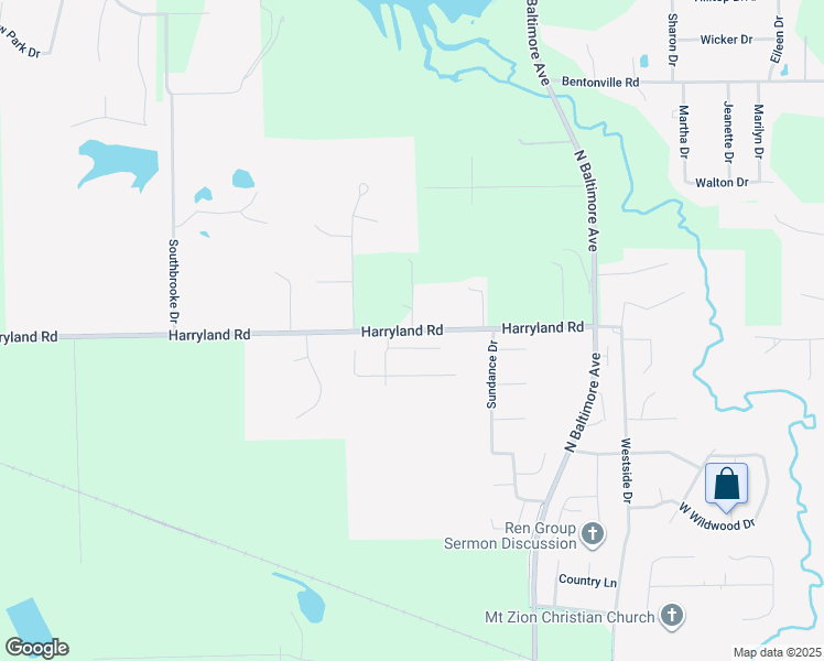 map of restaurants, bars, coffee shops, grocery stores, and more near 4001 Harryland Road in Mount Zion